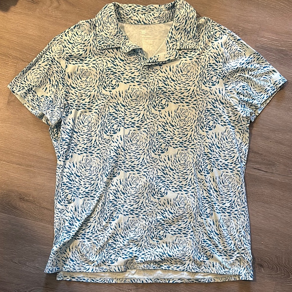 All in Motion Cream Blue Polo Fitted Short Sleeve Shirt